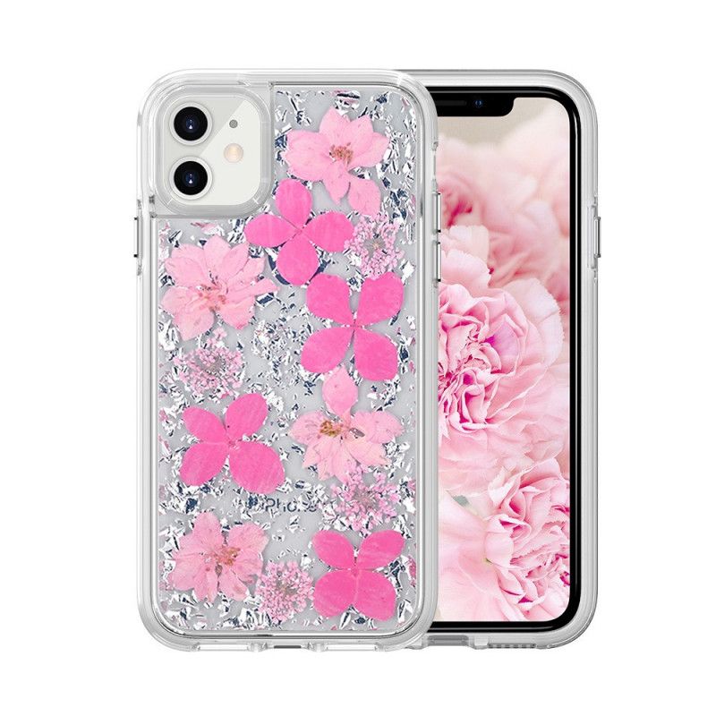 Skal för iPhone 11 Ljuslila Lyx Blommig Glitter