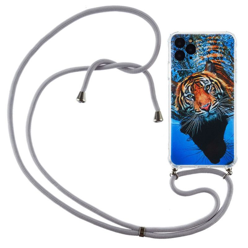 Skal för iPhone 11 Mörkblå Tiger Silikonsnöre