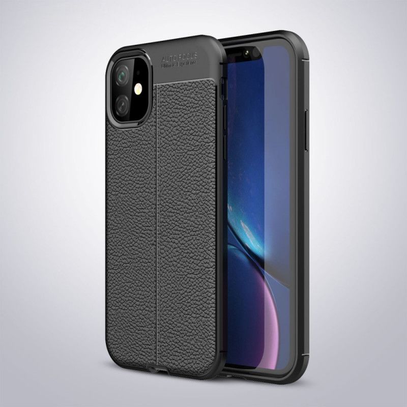 Skal för iPhone 11 Svart Lychéläder Med Dubbla Linjer