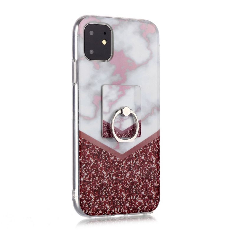 Skal iPhone 11 Magenta Marmor Design Med Stödring