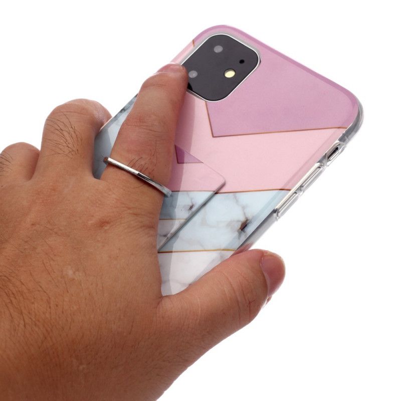 Skal iPhone 11 Magenta Marmor Design Med Stödring