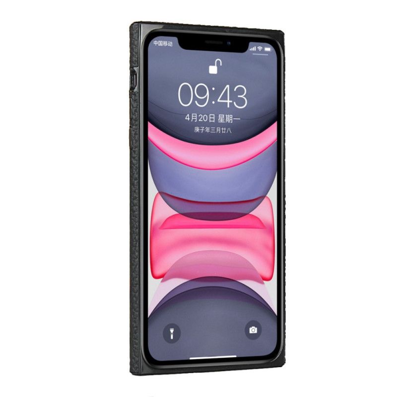 Skal iPhone 11 Svart Äkta Litchiläder Med Rem