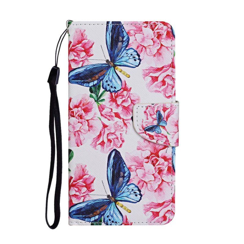 Fodral Samsung Galaxy S22 Ultra 5G Butterflies Floral Lanyard