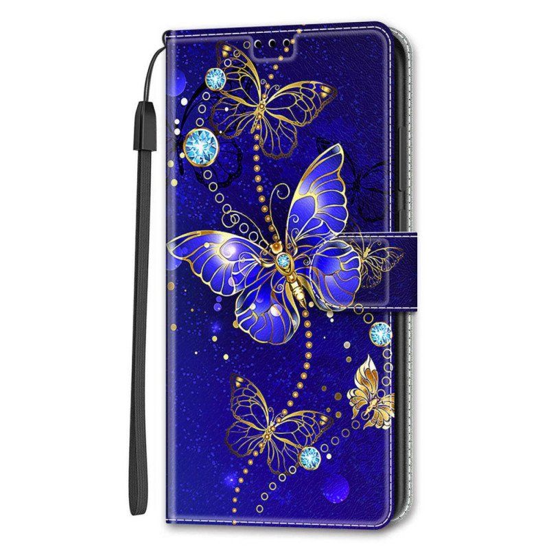 Folio-fodral Samsung Galaxy S22 Ultra 5G Med Kedjar Strap Butterflies Fan