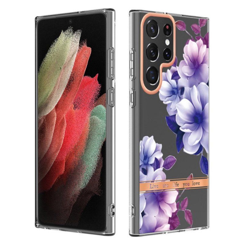 Mobilskal Samsung Galaxy S22 Ultra 5G Blommor Lev Det Liv Du Älskar