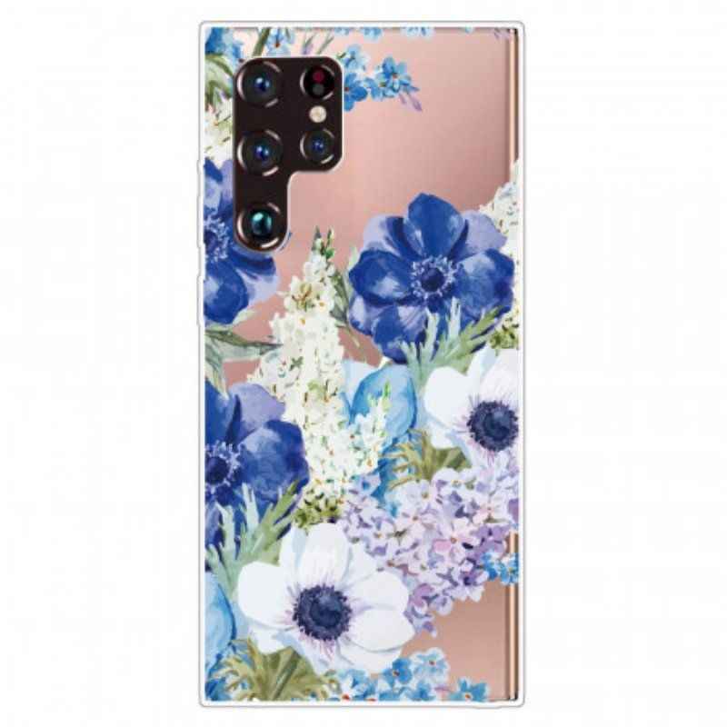 Skal Samsung Galaxy S22 Ultra 5G Akvarell Blå Blommor