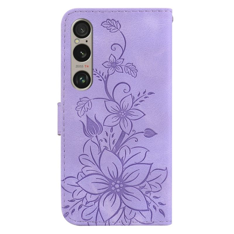 Läderfodral Sony Xperia 1 Vi Telefonfodral Blommönster Med Rem