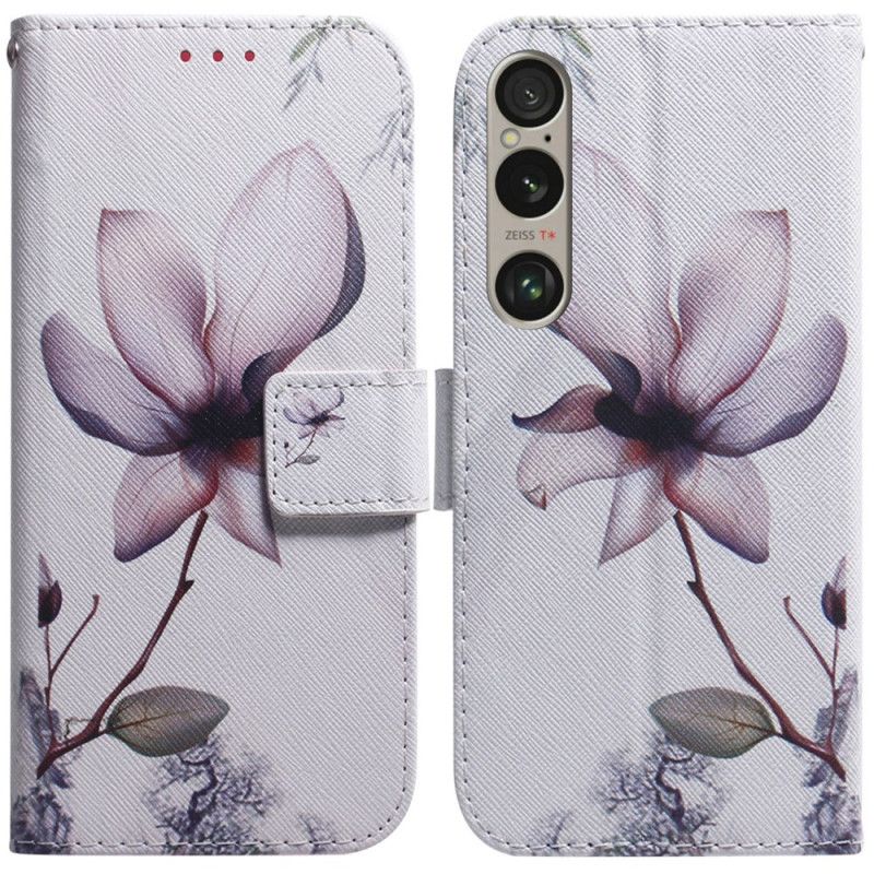 Läderfodral Sony Xperia 1 Vi Telefonfodral Rosa Blomma