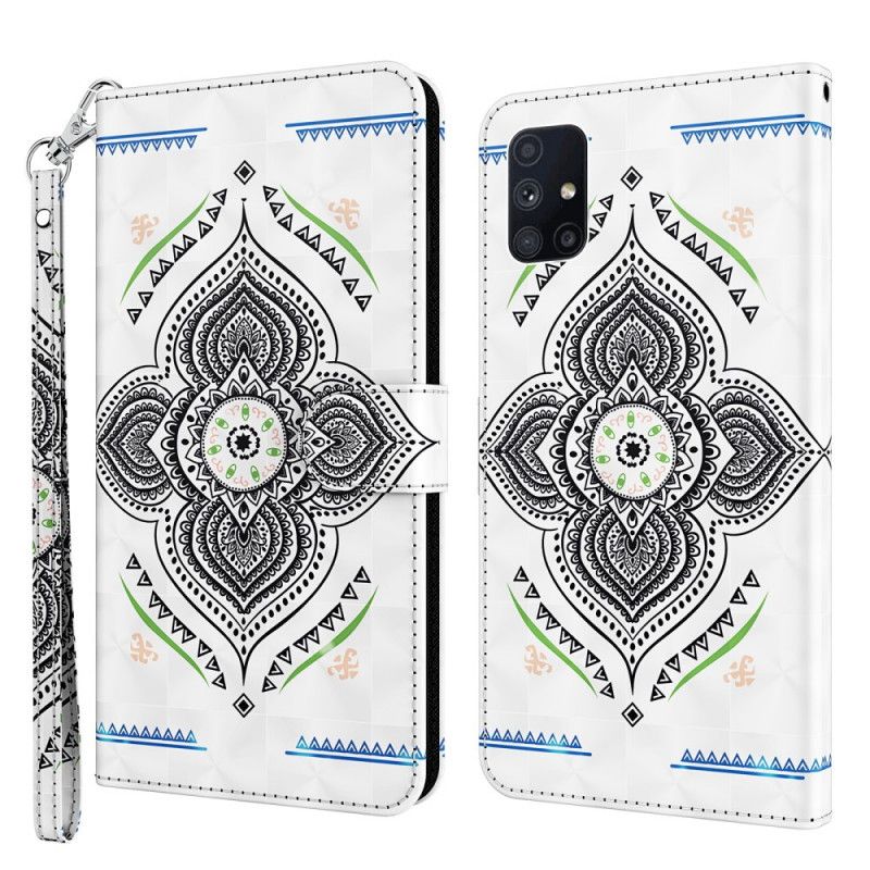 Fodral för Samsung Galaxy M51 Vit Ljusfläckar Mandala Med Rem