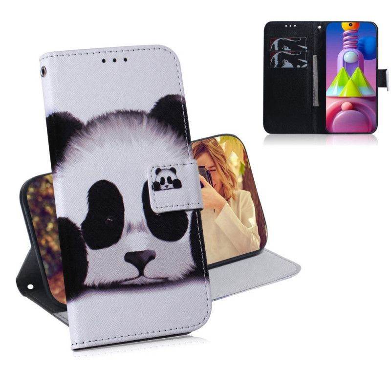 Läderfodral Samsung Galaxy M51 Mobilskal Panda Ansikte