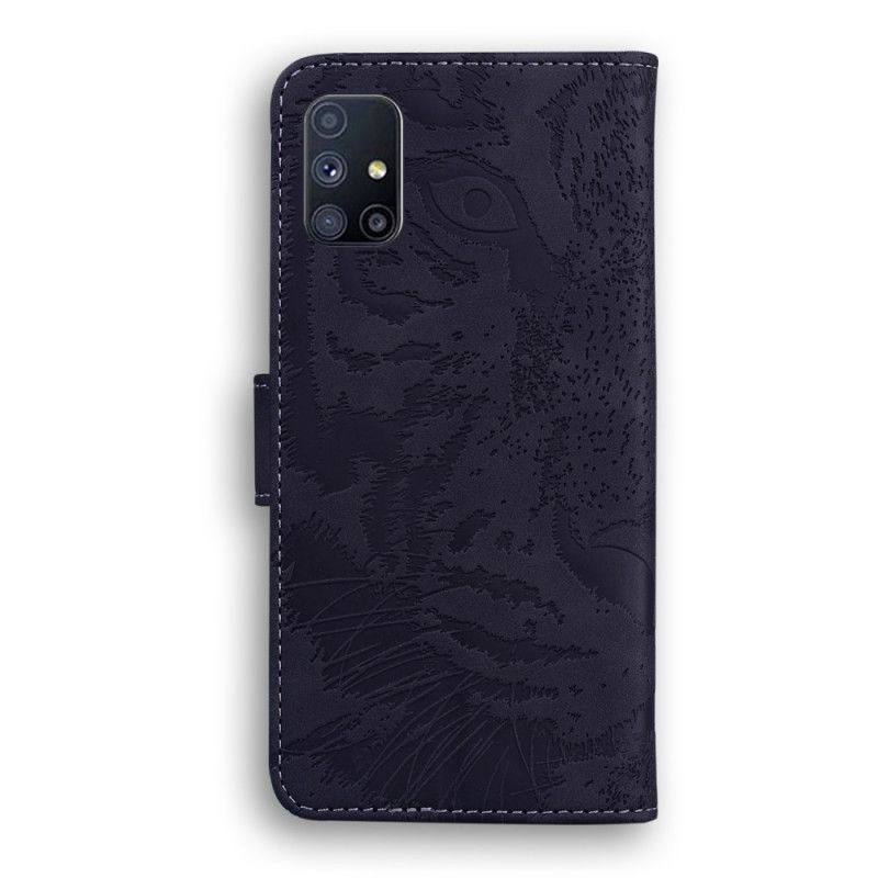 Läderfodral Samsung Galaxy M51 Svart Tiger Ansiktstryck