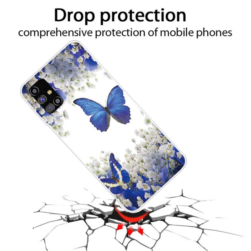 Skal för Samsung Galaxy M51 Mörkblå Design Fjärilar