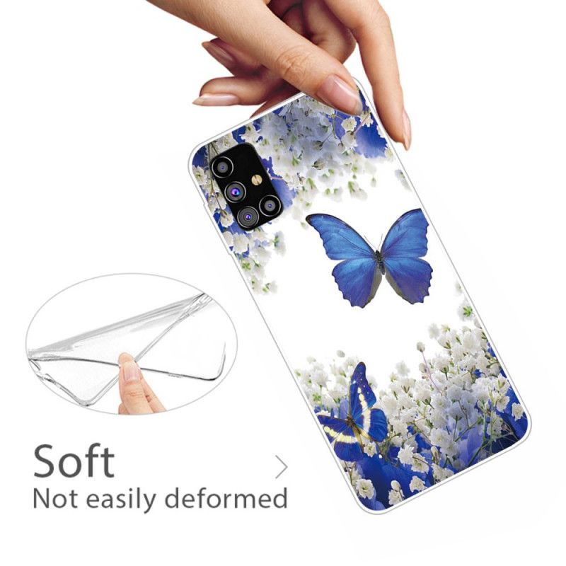 Skal för Samsung Galaxy M51 Mörkblå Design Fjärilar
