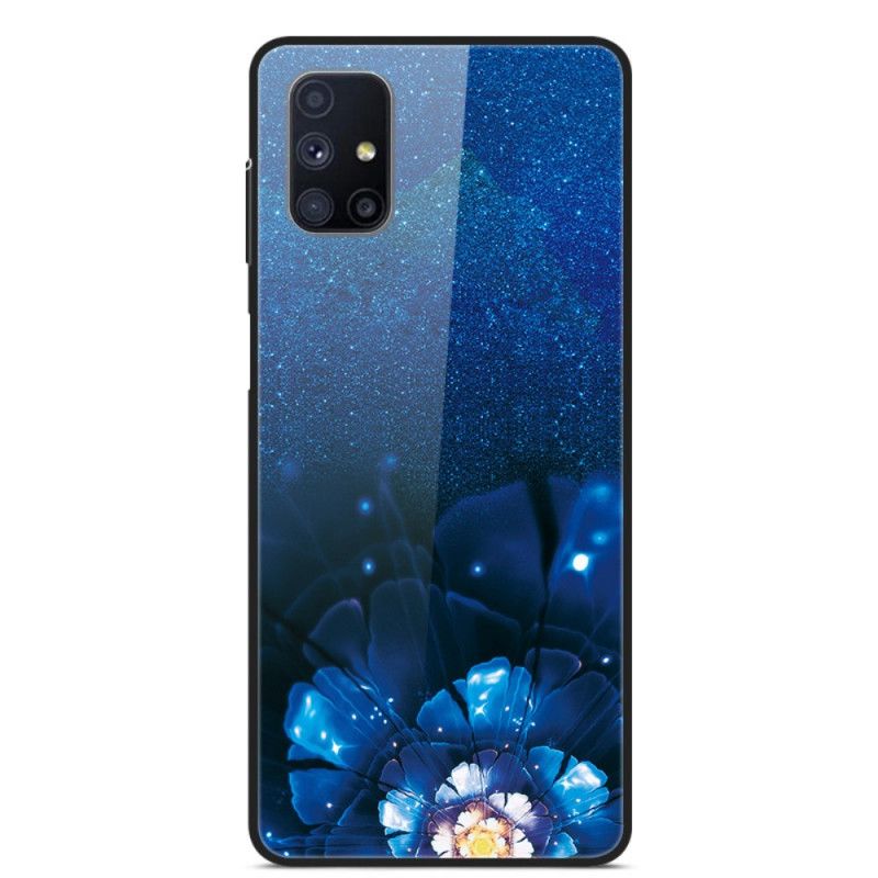 Skal Samsung Galaxy M51 Mörkblå Snygga Blommor I Härdat Glas