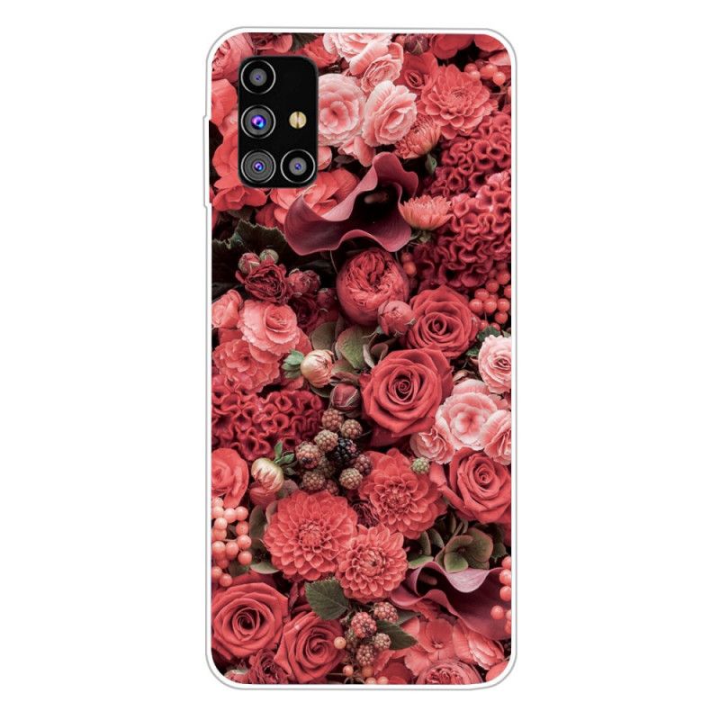 Skal Samsung Galaxy M51 Röd Intensiva Blommor