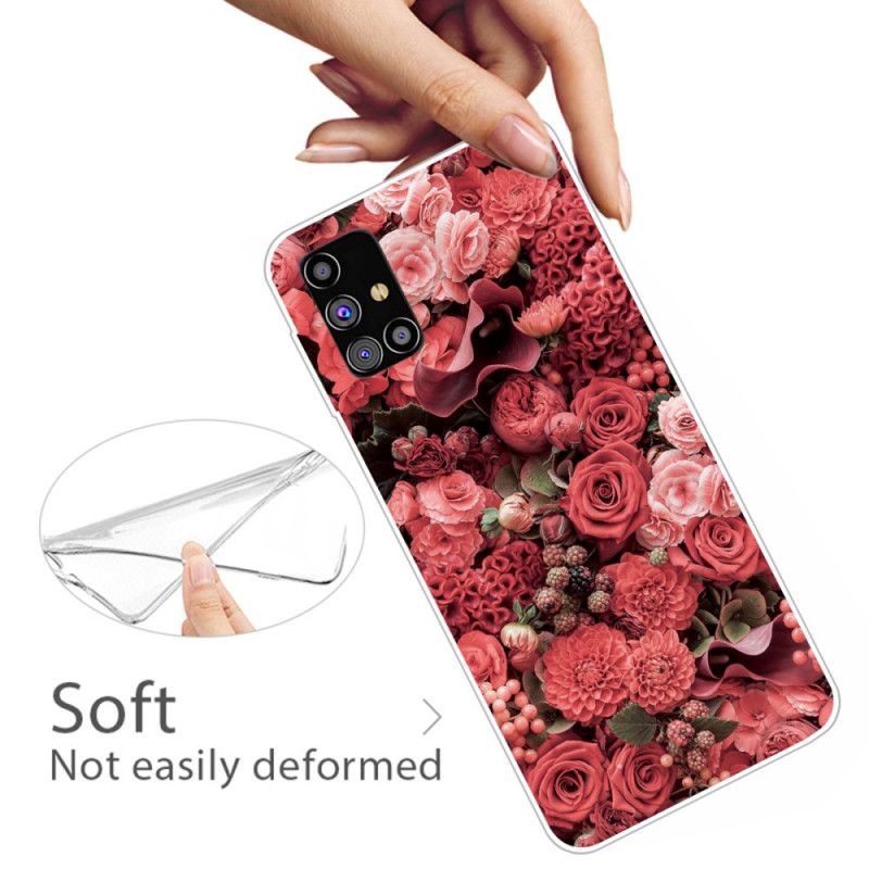 Skal Samsung Galaxy M51 Röd Intensiva Blommor