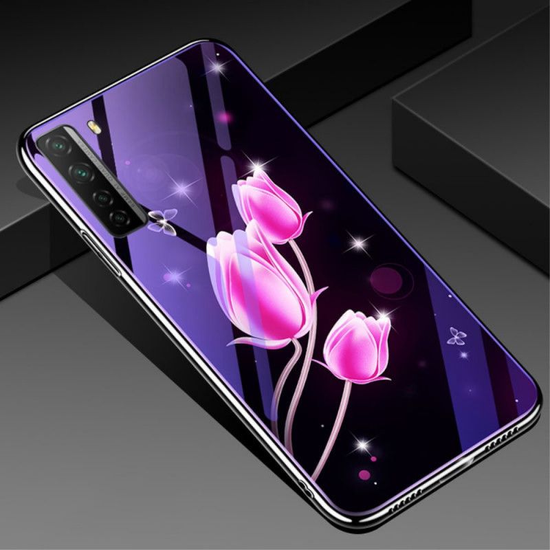 Skal Huawei P40 Lite 5G Magenta Härdat Glas Och Blommig Silikon