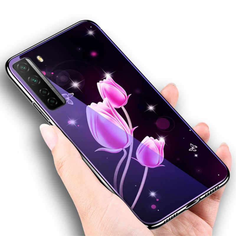 Skal Huawei P40 Lite 5G Magenta Härdat Glas Och Blommig Silikon