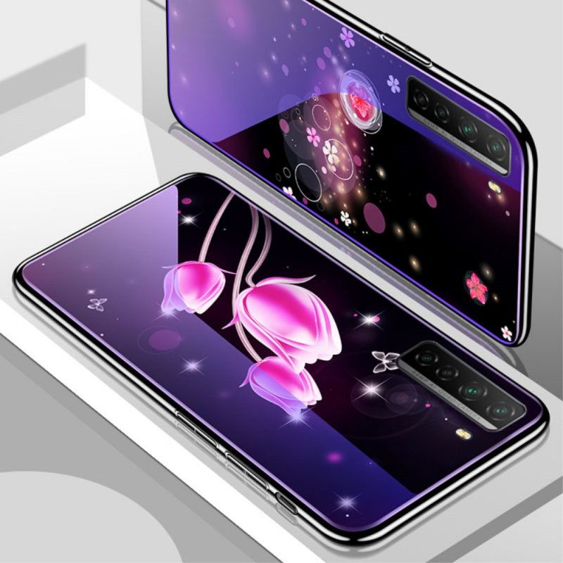 Skal Huawei P40 Lite 5G Magenta Härdat Glas Och Blommig Silikon