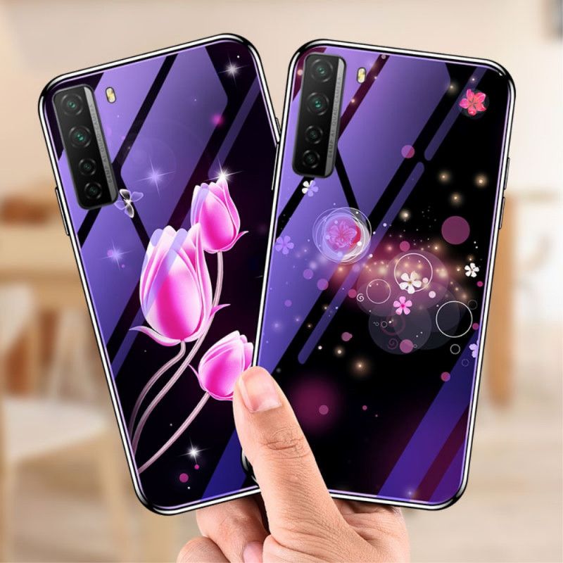 Skal Huawei P40 Lite 5G Magenta Härdat Glas Och Blommig Silikon