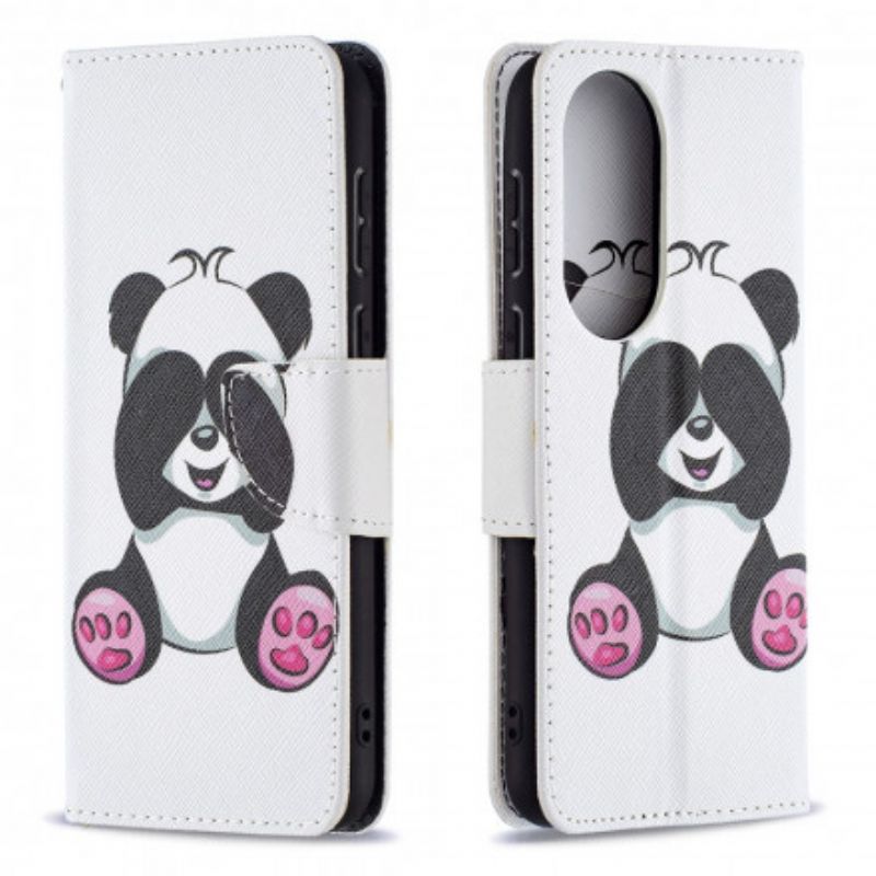 Läderfodral Huawei P50 Telefonfodral Panda På Bambu