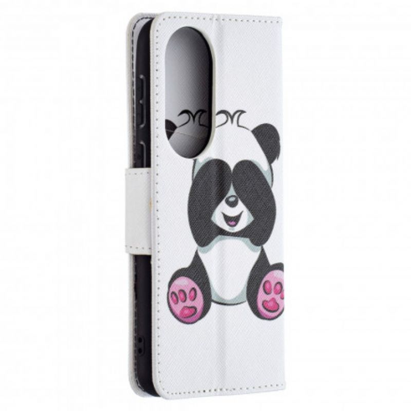 Läderfodral Huawei P50 Telefonfodral Panda På Bambu