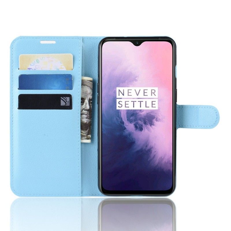 Fodral för OnePlus 7 Svart Retro Litchi-Effekt