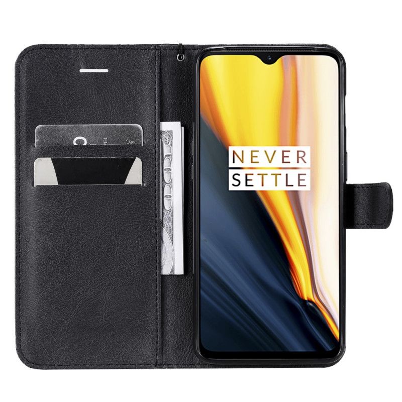 Läderfodral OnePlus 7 Svart Mobilskal Lädereffekt Med Rem