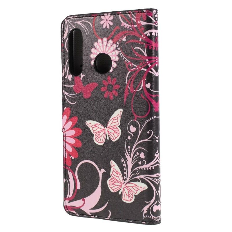 Fodral för Huawei P30 Lite Svart Fjärilar Och Blommor