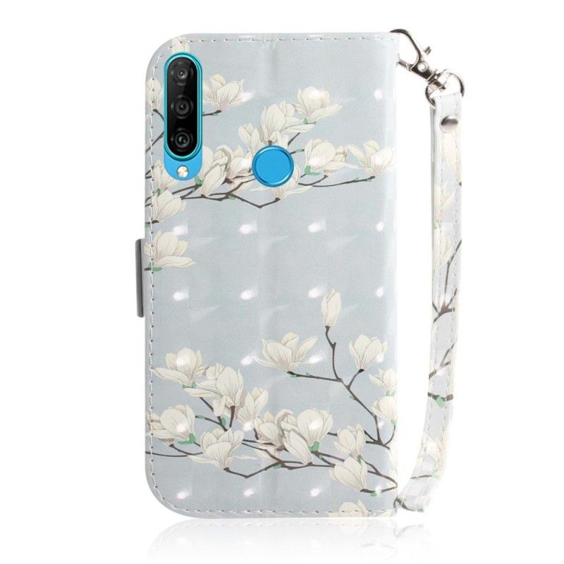 Fodral Huawei P30 Lite Blommande Träd Med Rem