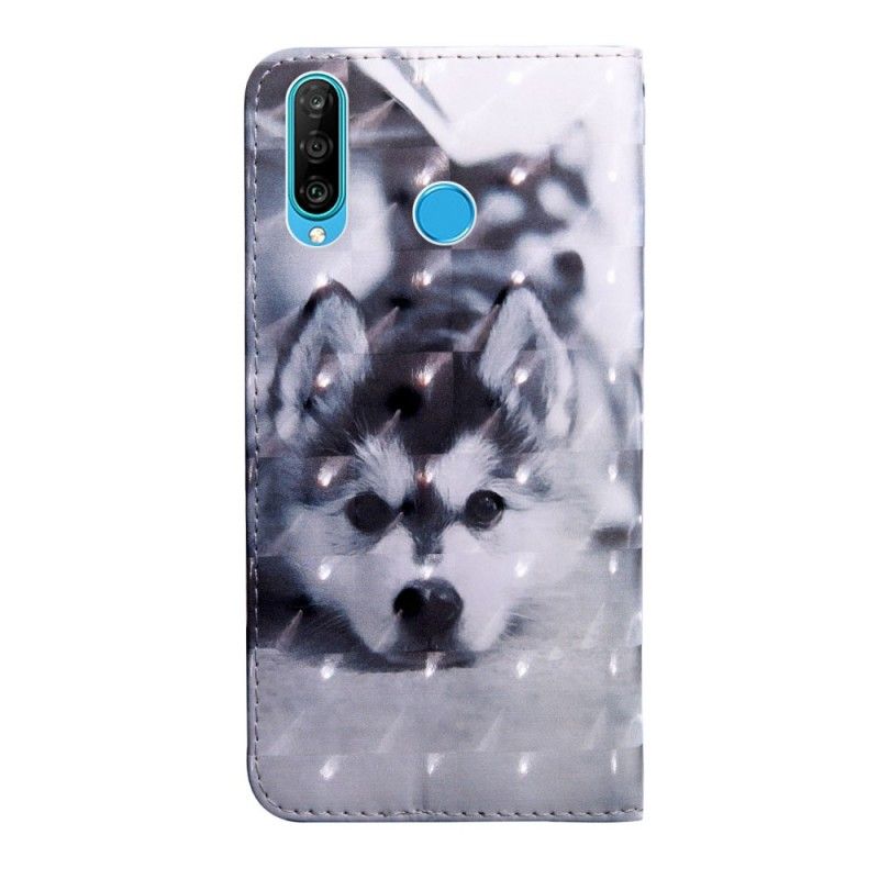 Fodral Huawei P30 Lite Svartvit Hund