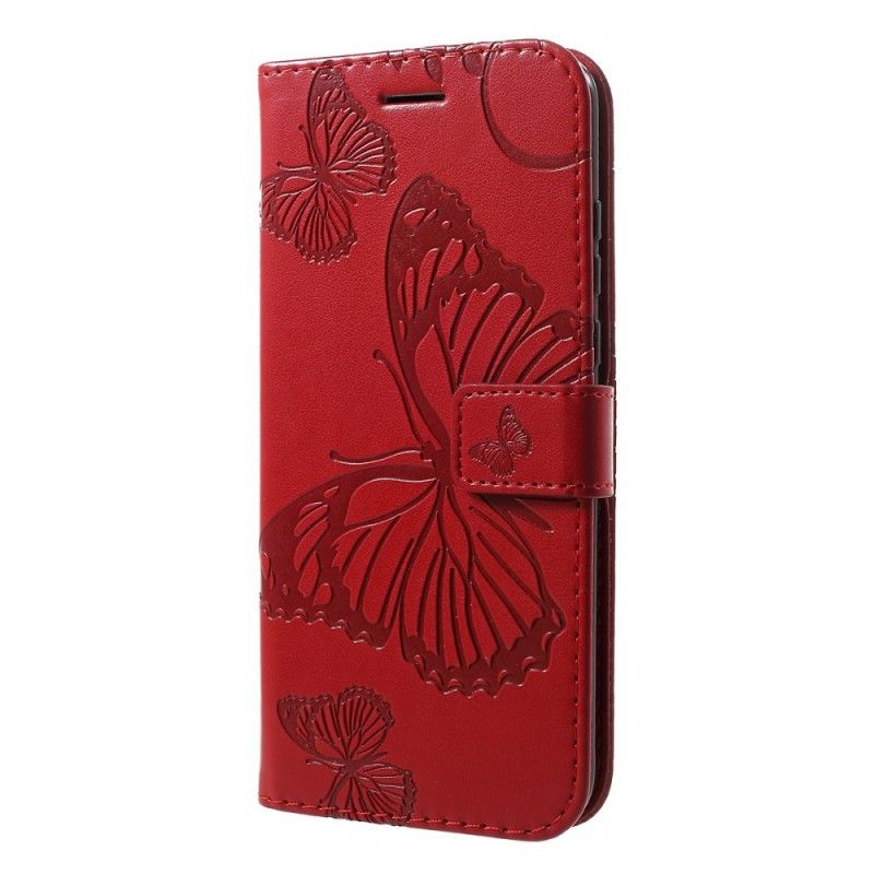 Läderskal Huawei P30 Lite Röd Jätte Stringfjärilar