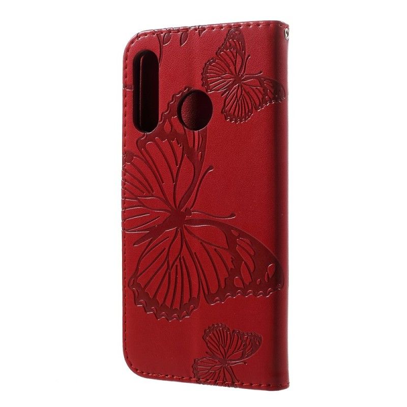 Läderskal Huawei P30 Lite Röd Jätte Stringfjärilar