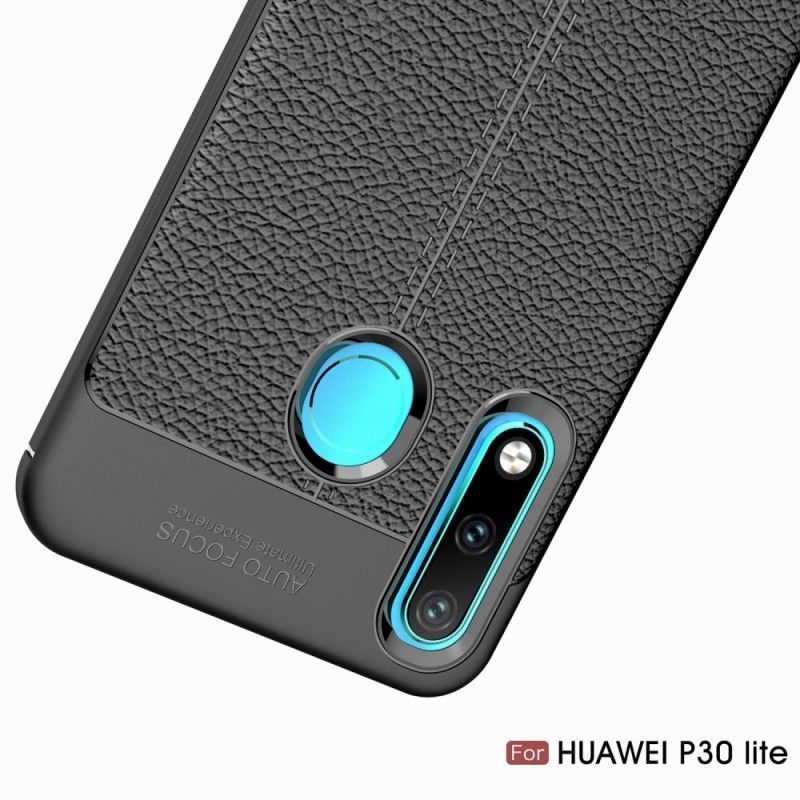 Skal Huawei P30 Lite Svart Dubbel Linjelychee-Lädereffekt