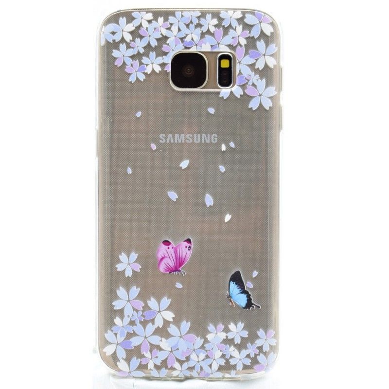 Skal Samsung Galaxy S7 Genomskinliga Fjärilar Och Blommor