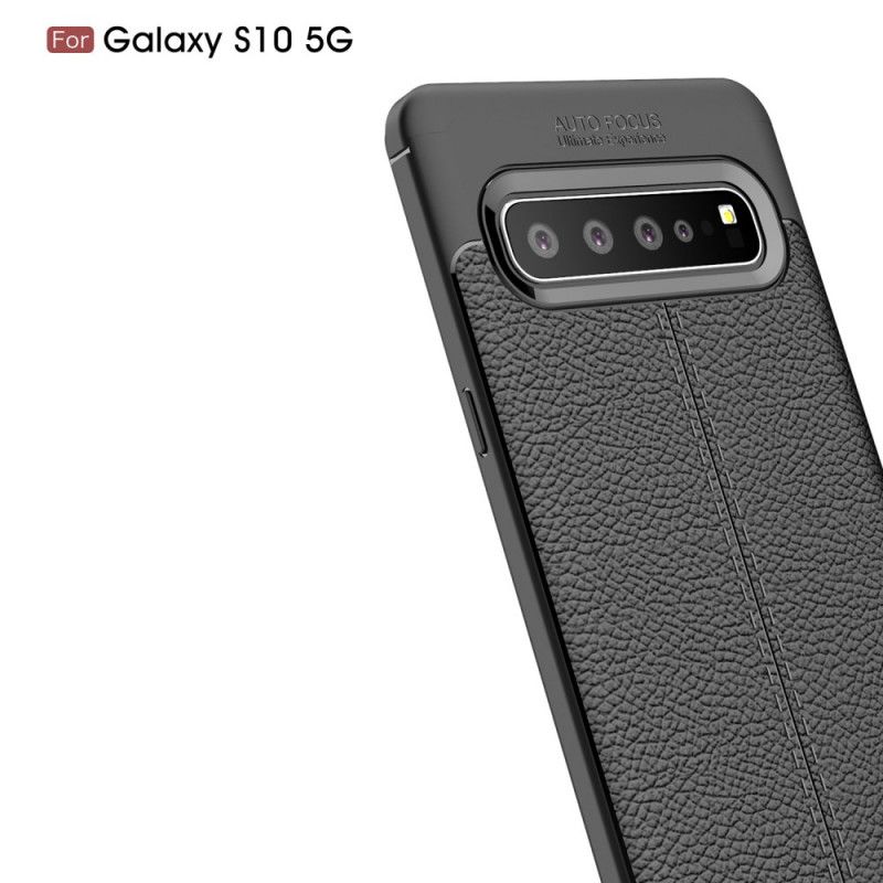 Skal Samsung Galaxy S10 5G Svart Lychéläder Med Dubbla Linjer