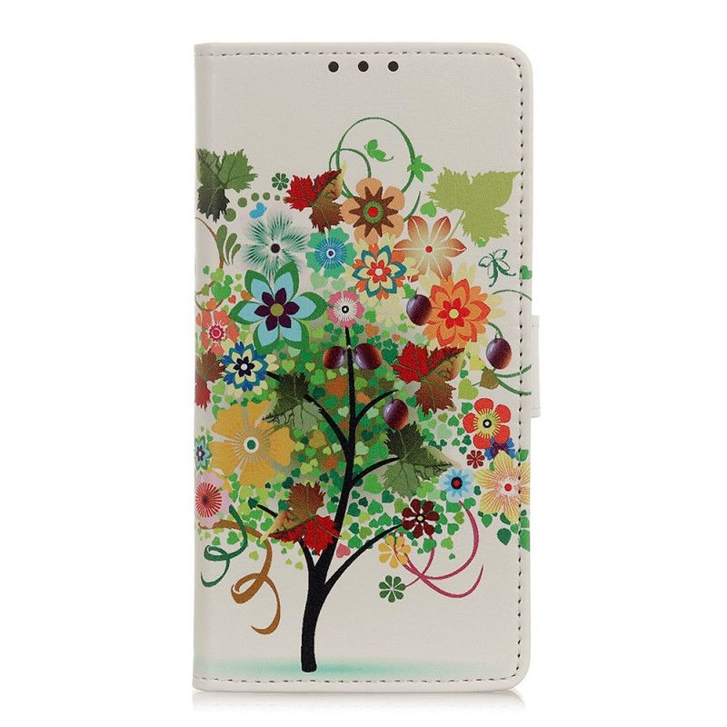 Läderfodral Xiaomi Mi A3 Orange Mobilskal Blommande Träd