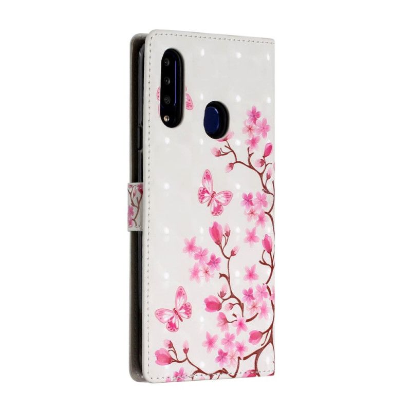 Fodral Samsung Galaxy A20s Rosa Blommor Och Fjärilar