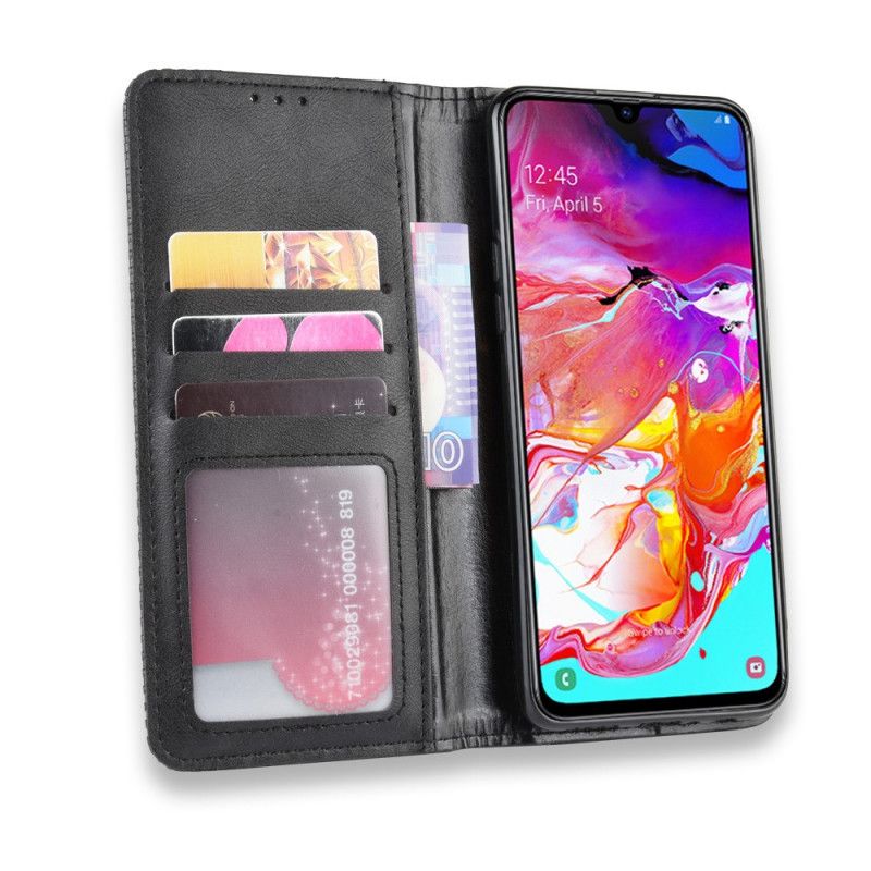 Folio-fodral för Samsung Galaxy A20s Svart Stiliserad Vintage Lädereffekt