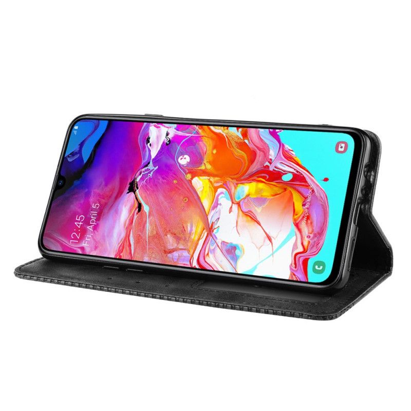 Folio-fodral för Samsung Galaxy A20s Svart Stiliserad Vintage Lädereffekt