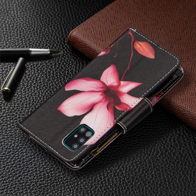 Fodral för Samsung Galaxy A51 Svart Blomma Med Blixtlås