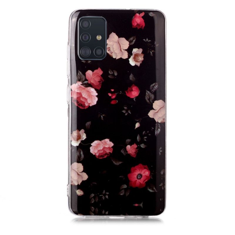 Skal för Samsung Galaxy A51 Svart Fluorescerande Blommaserie