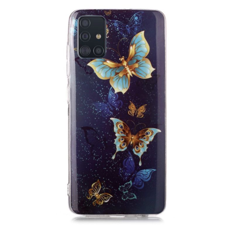 Skal Samsung Galaxy A51 Mörkblå Fluorescerande Fjärilserie