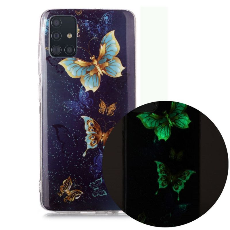 Skal Samsung Galaxy A51 Mörkblå Fluorescerande Fjärilserie