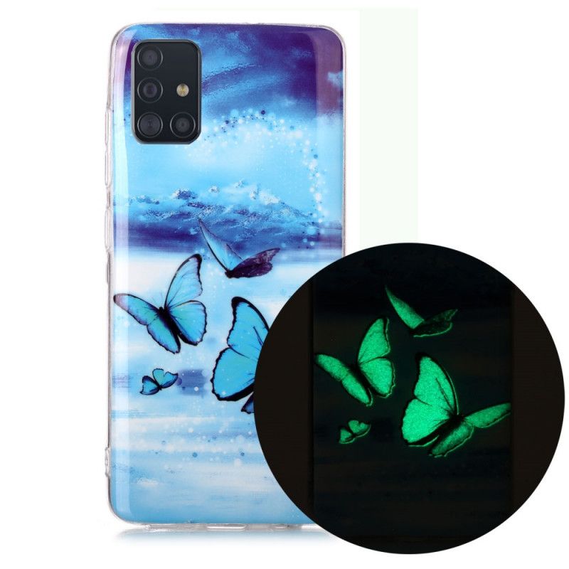 Skal Samsung Galaxy A51 Mörkblå Fluorescerande Fjärilserie