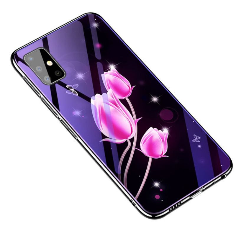 Skal Samsung Galaxy A51 Rosa Mobilskal Härdat Glas Och Blommig Silikon