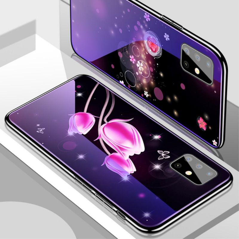 Skal Samsung Galaxy A51 Rosa Mobilskal Härdat Glas Och Blommig Silikon