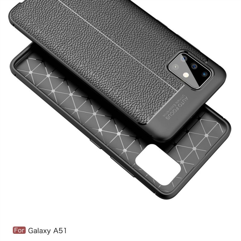 Skal Samsung Galaxy A51 Svart Mobilskal Dubbelt Linjé Lädereffekt