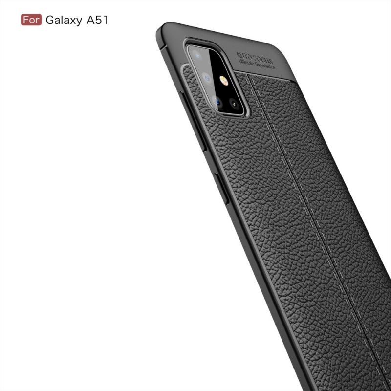 Skal Samsung Galaxy A51 Svart Mobilskal Dubbelt Linjé Lädereffekt