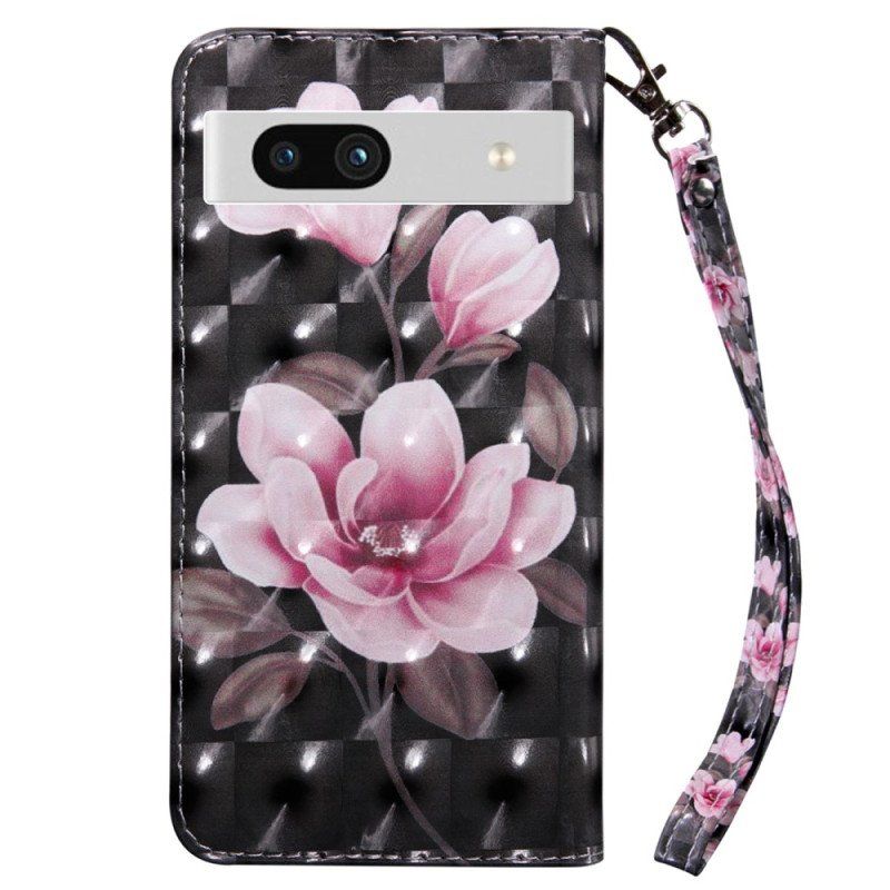 Fodral Google Pixel 7A Med Kedjar Strappy Rosa Blommor